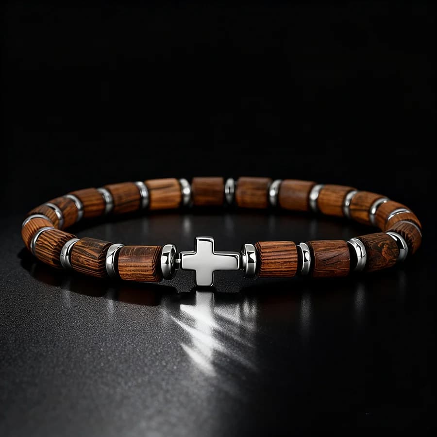 Noter Natural Wood Bracelet for Men Grade Hematite Stone A Handmade Meditation Spiritual Healing Braclet Cross Strand Braslet