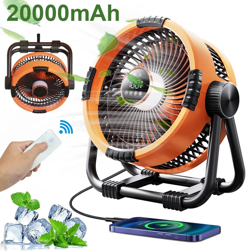 Ventilatore da campeggio 20000mAh Ventilatore da campeggio portatile ricaricabile per tenda da campeggio Ventilatore da soffitto Circolatore d'aria con telecomando leggero