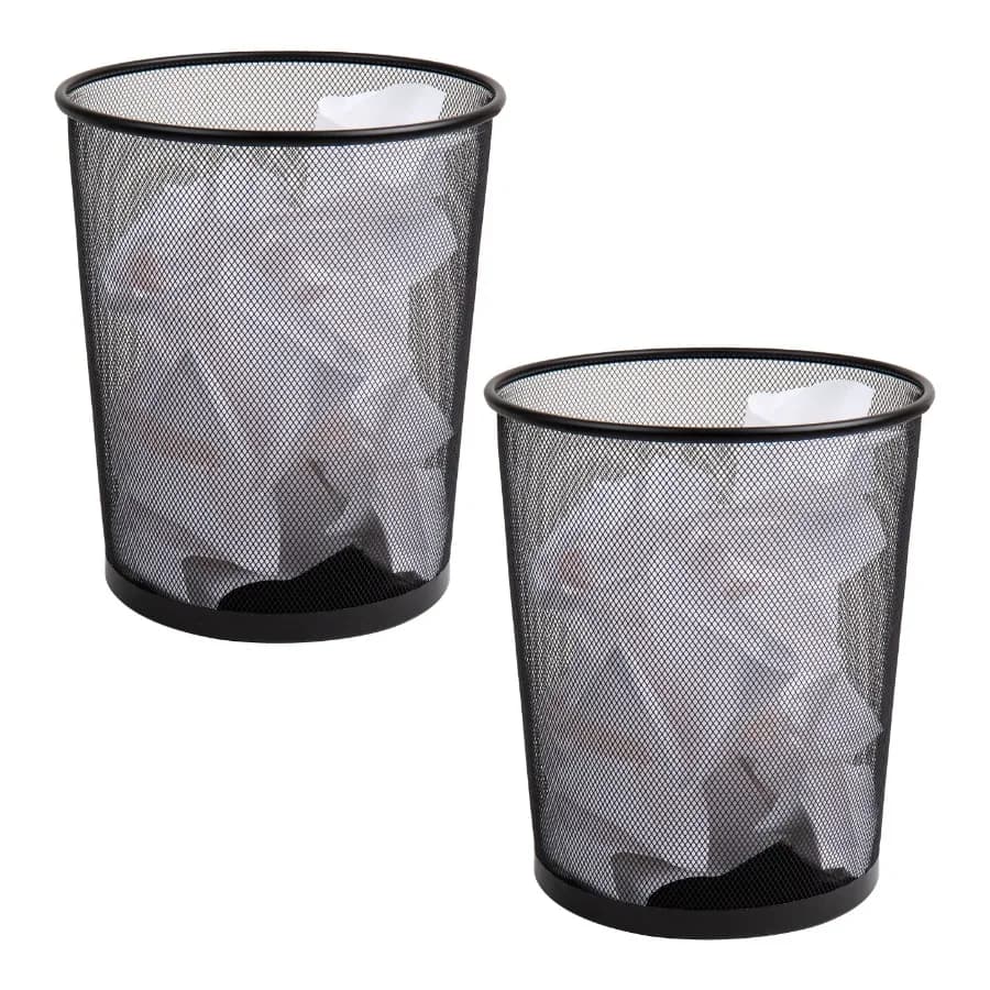 Set di 2 Cestini per Rifiuti in Rete da 16,65L (4,4 galloni), Cestino Rotondo in Metallo per Carta e Rifiuti, per Ufficio e Casa, 11,5L x 11,5W x 13,75H, Moderno Nero