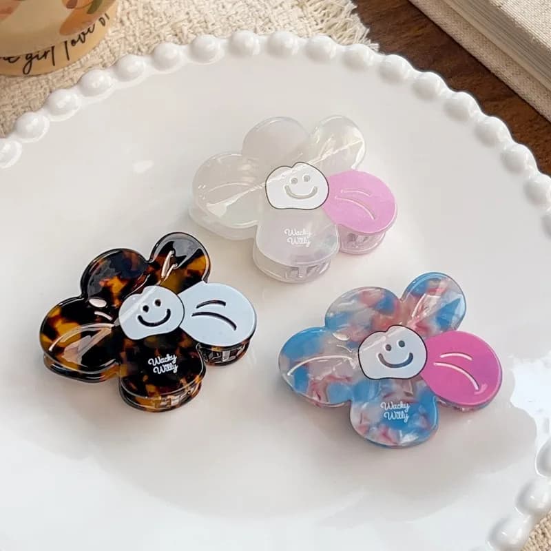 Cute Smiley Sunflower Acetate Claw Clip, Versatile Shark Hair Accessories Glossy Smooth Acetate With Lovely Smiley Flower Print