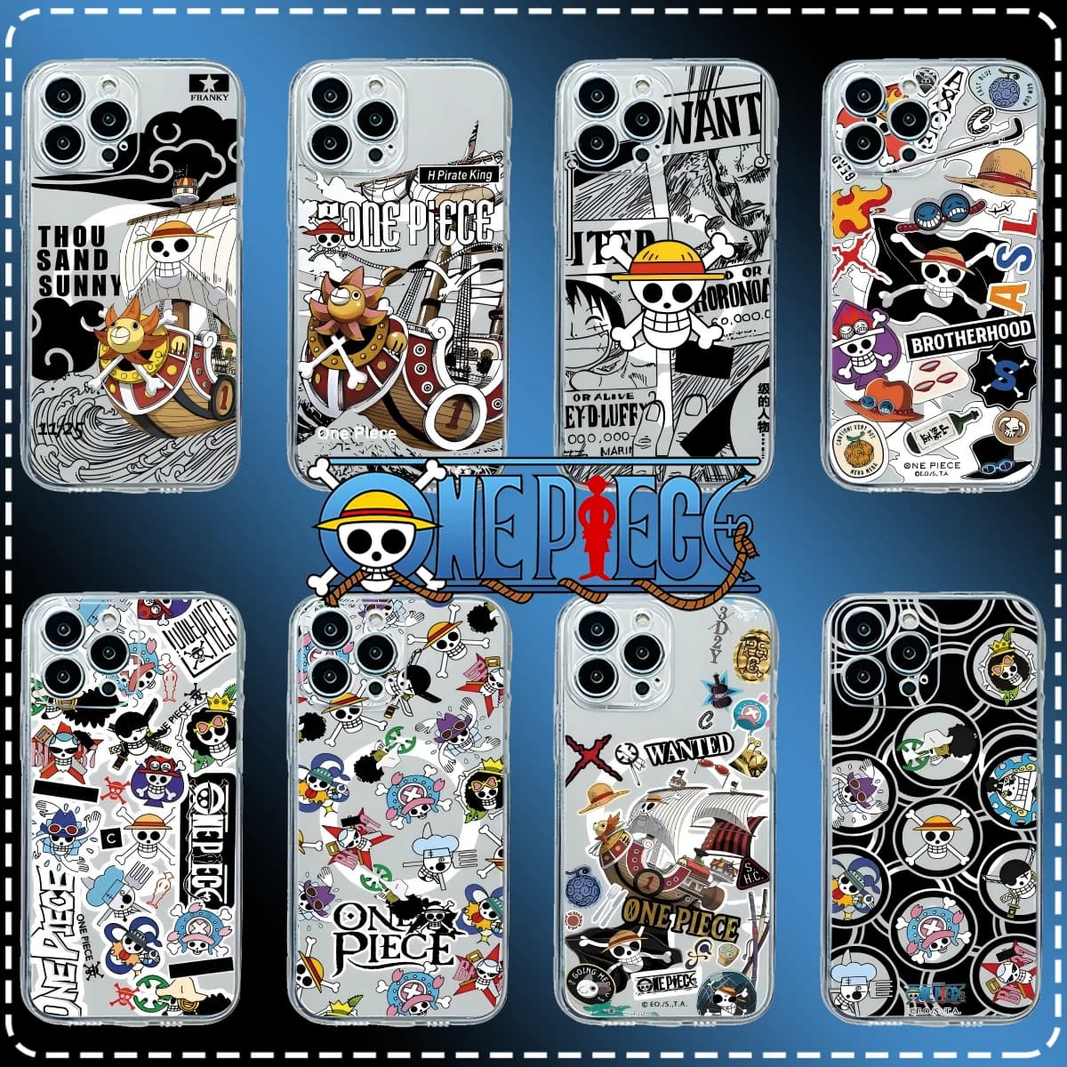 Custodia Magnetica Anime One Piece di Luffy per iPhone 17 16 15 14 13 12 11 8 7 Air Plus Pro Max X XR XSMax in TPU Morbido Trasparente