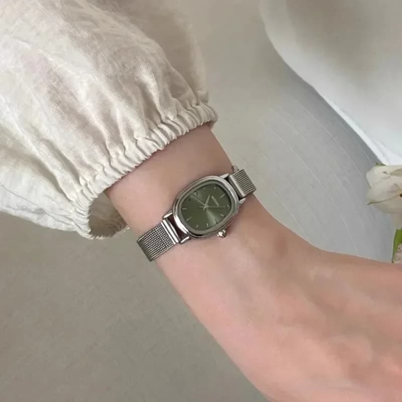 Small Oval Green Watch Simple Wrist Watch Stainless Steel Quartz Watch Luxury Women's Gift Dropshipping