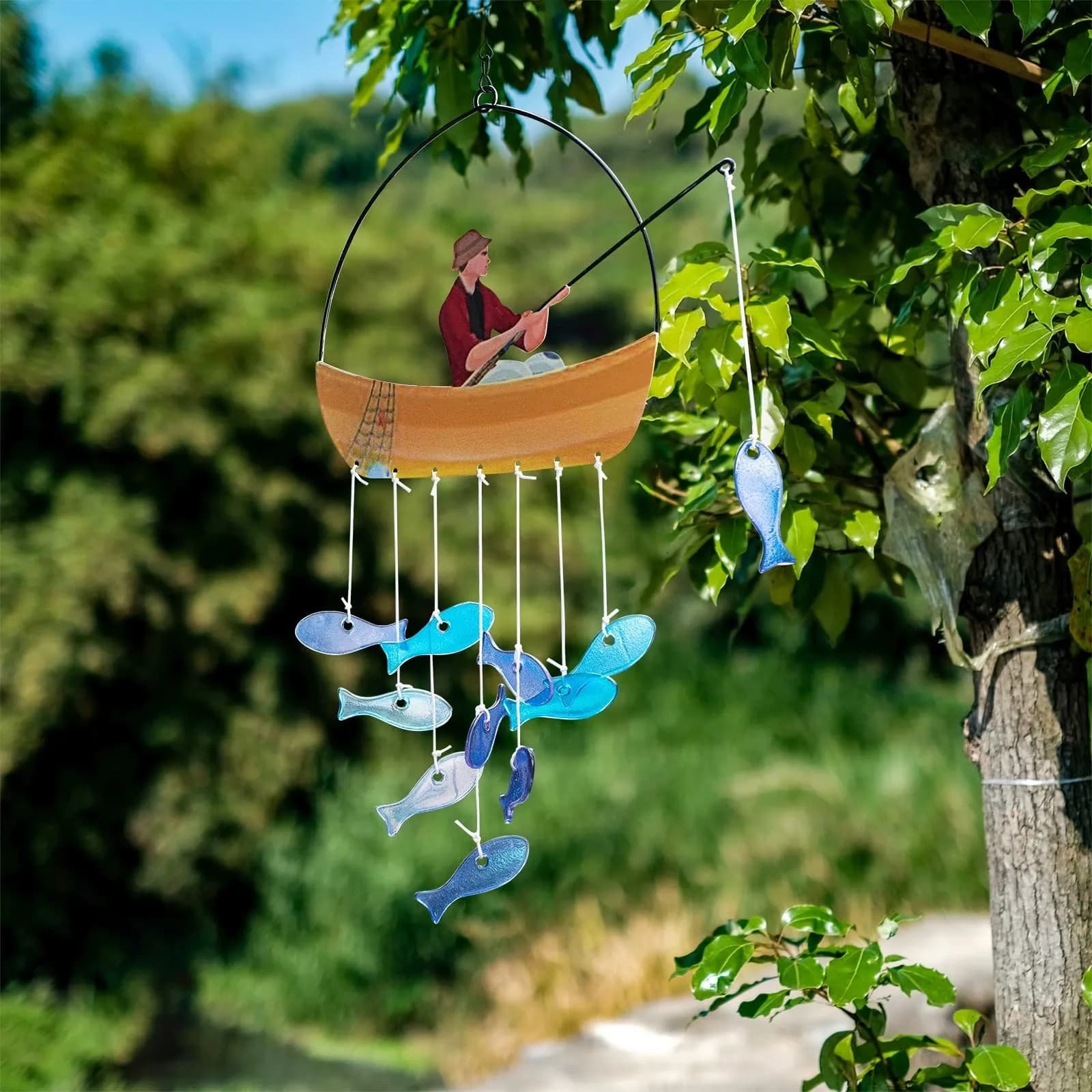 Fishing Wind Chimes For Outside Blue Sea Metal Wind Chimes Garden Decor Windchimes Outdoors Suncatcher Gift Pendant For Women