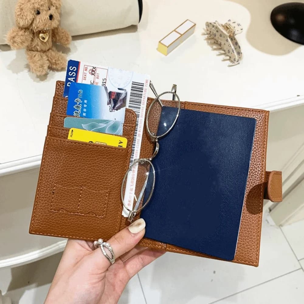 Portable Card Holder PU Passport Bag Ticket Holder Passport Cover Travel Wallet Card Case Multifunctional Storage Bag Men