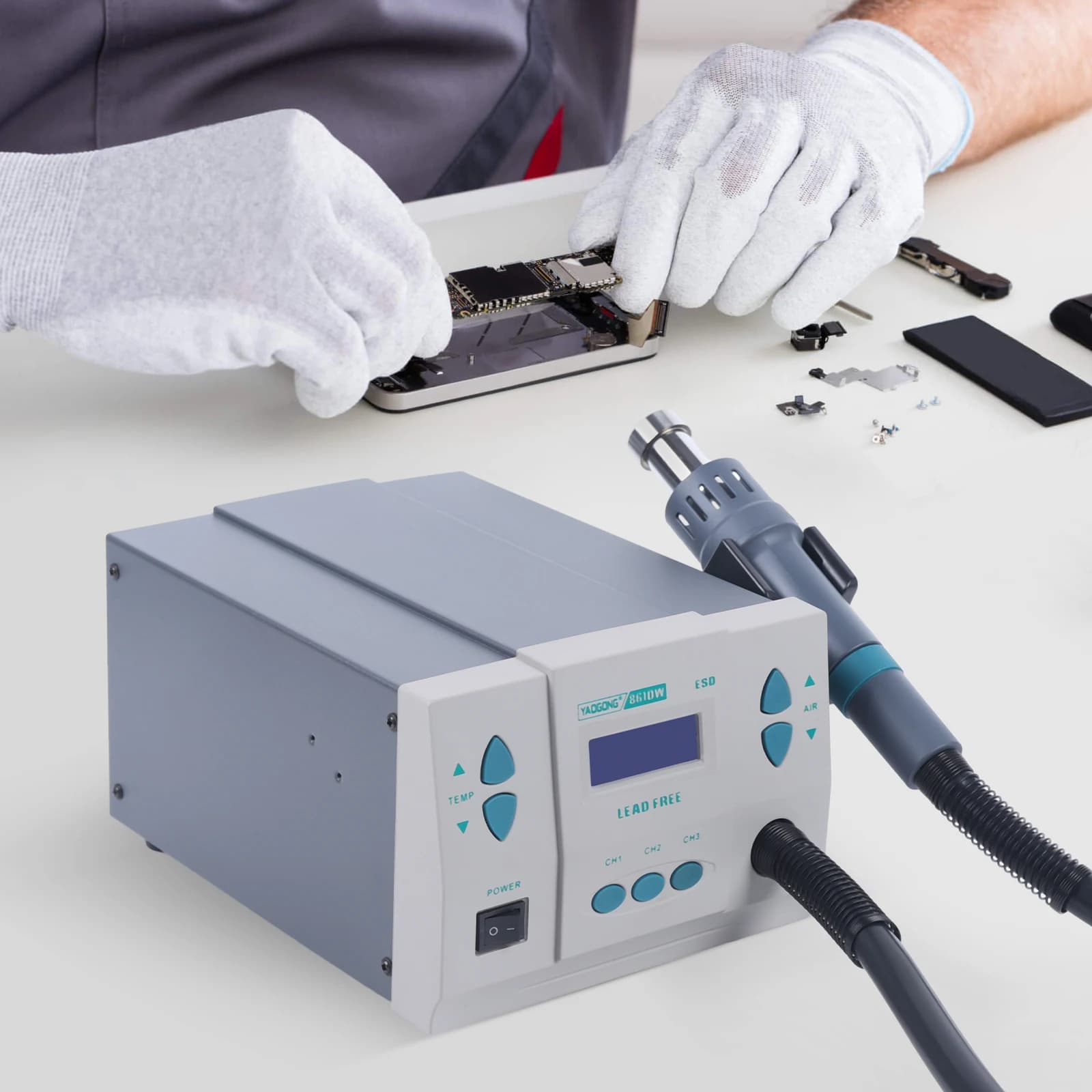 Pistola termica per saldatura CNCEST, stazione di rilavorazione digitale con pistola termica da 1000 W, display a grande schermo AC 110 V, 3 ugelli per aria