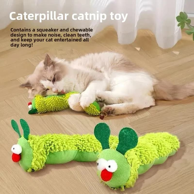 Cuscino Giocattolo per Gatti a Forma di Bruco con Erba Gatta, Giocattolo Interattivo Resistente ai Morsi, Gioco per Auto-Intrattenimento e Anti-Noia, Forniture per Animali Domestici