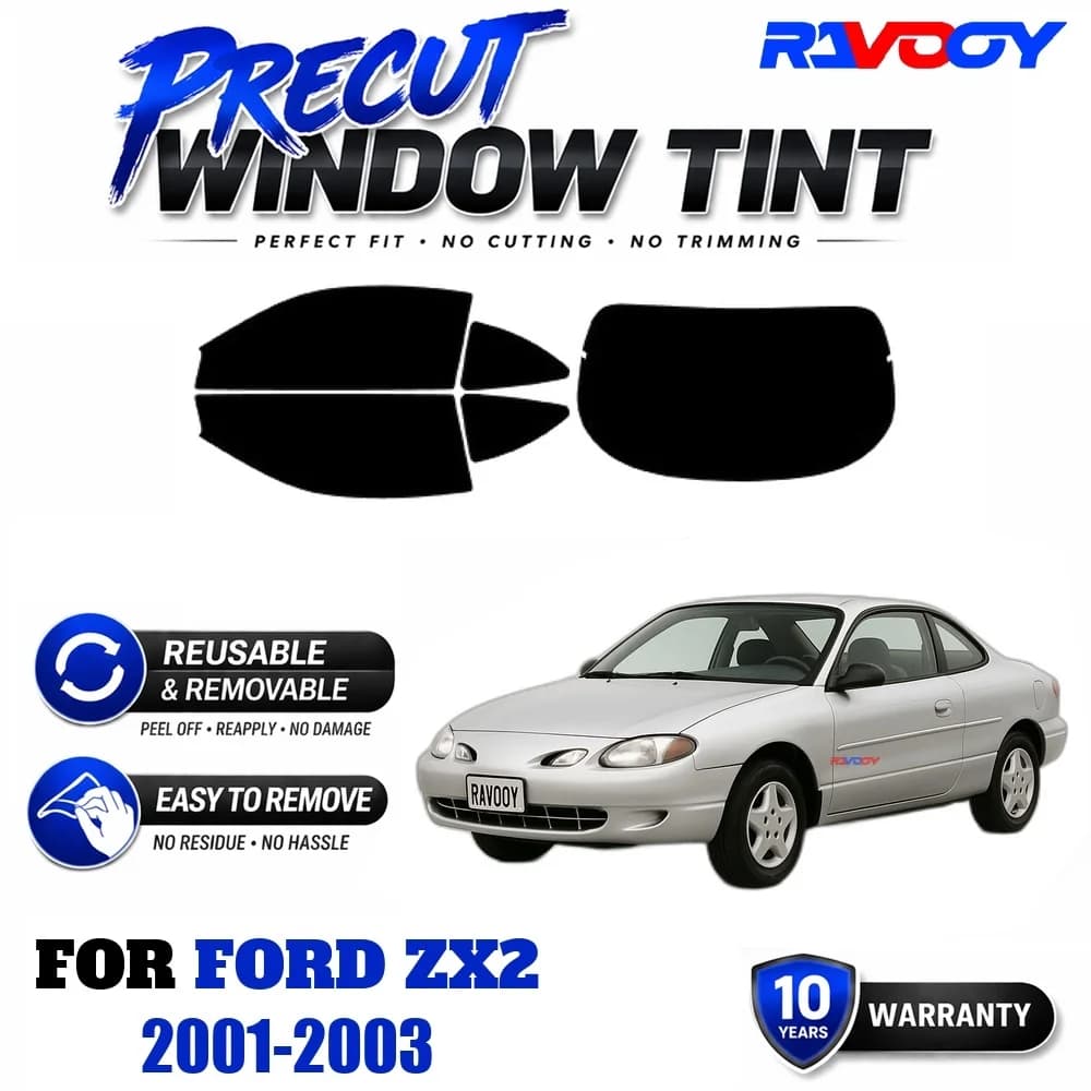 RAVOOY Precut Window Tint, Reusable Removable EPU Film, Custom Fit for Ford ZX2 2001-2003, UV Heat Protection
