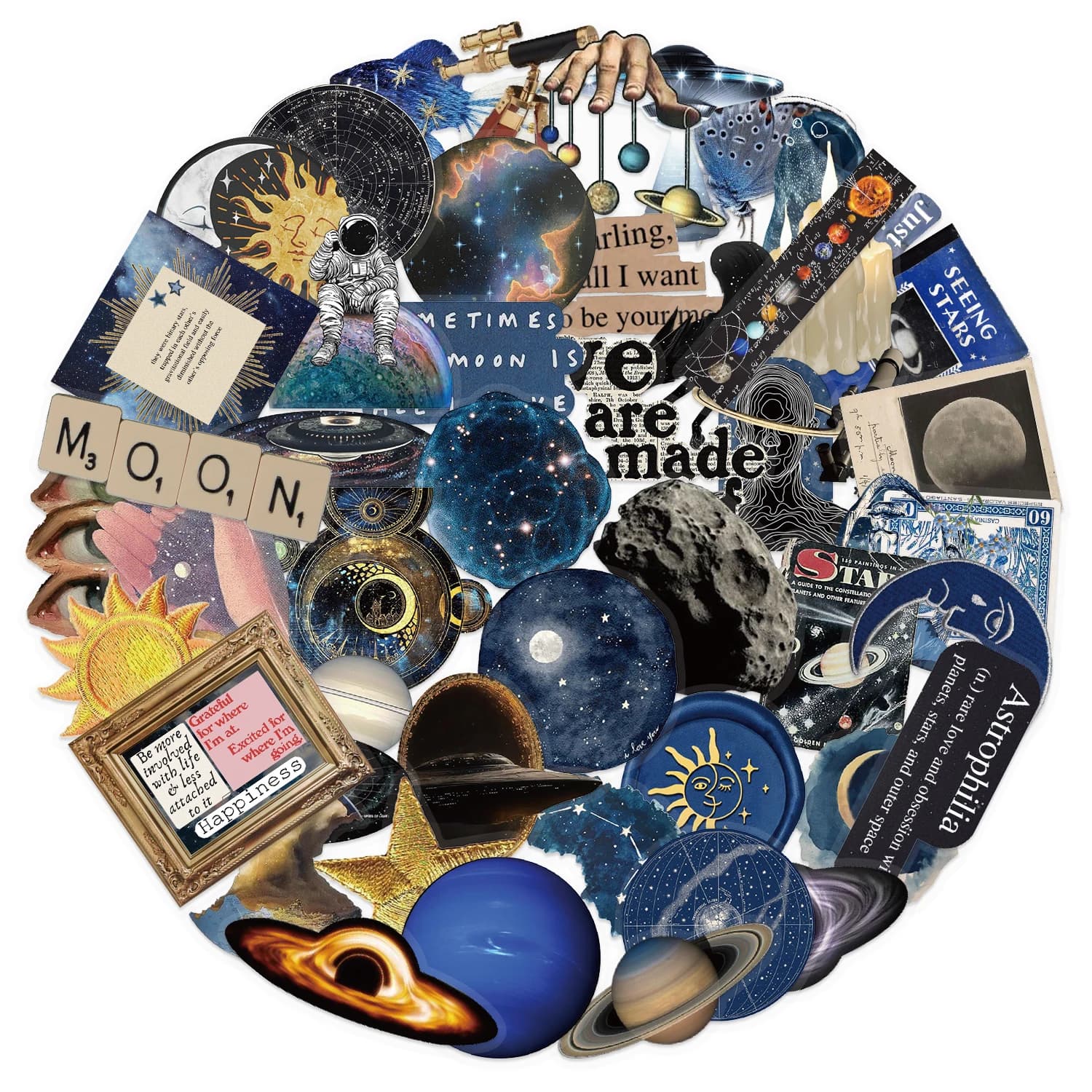 Confezione di adesivi PET impermeabili per cartoni animati Space Sun Planet da 50 pezzi. Accessori per album di skateboard per laptop con bottiglia d'acqua carina