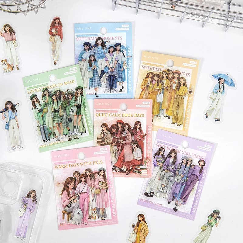 30pcs/pack PET Ins Stickers Many Girls Combo Kit DIY Scrapbooking Materials Collage Stationery Decor Diary Supplies