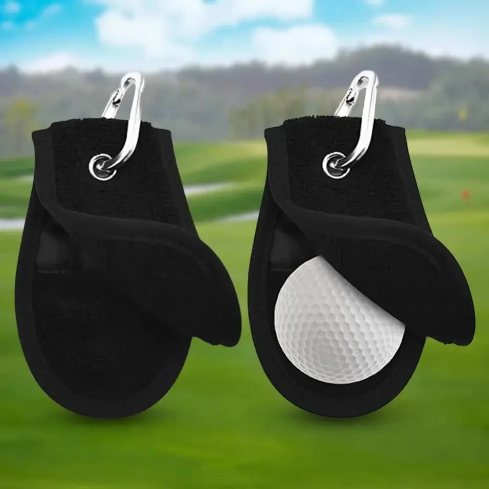 Ausili per l'allenamento Asciugamano per la pulizia della pallina da golf Super assorbente con clip per appendere Asciugamani asciutti Golfista Pelle morbida Strumenti per la pulizia del golf neri