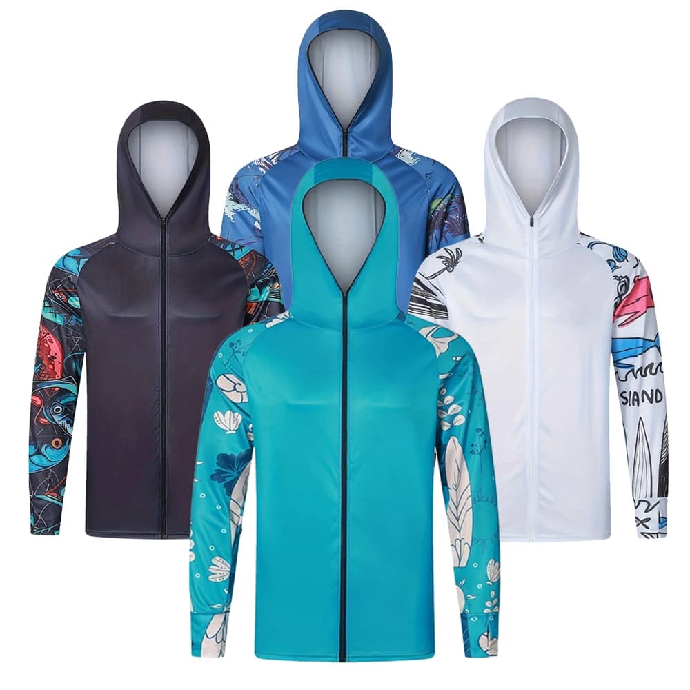 Giacca anti-UV UPF 50+ Escursionismo Abbigliamento da pesca Maglia con cappuccio con cerniera Abbigliamento da pesca ad asciugatura rapida a maniche lunghe