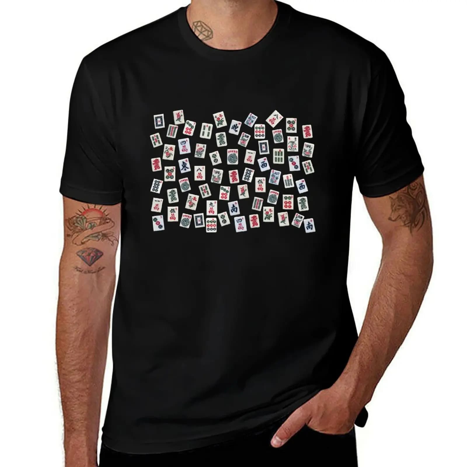Mahjong game tiles design T-Shirt No Iron Casual Short Sleeve Top T-Shirt