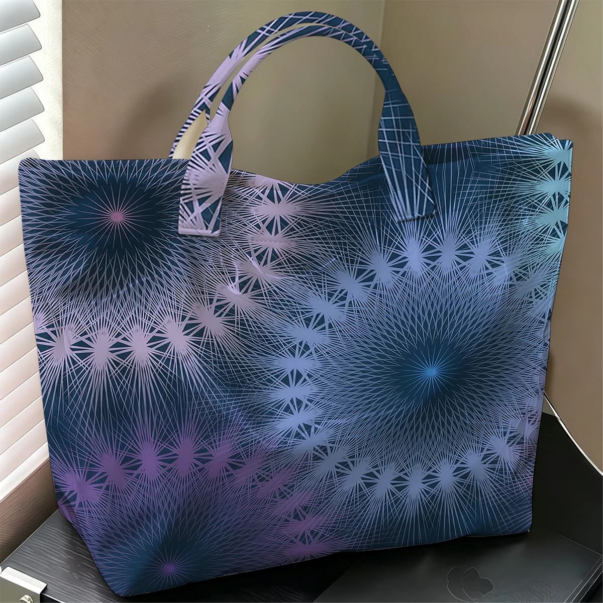 Mandala Burst Hot Sale Large Glossy PVC Tote Bag Hand Washable Waterproof Great for Travel Commute Makeup Storage Handbags
