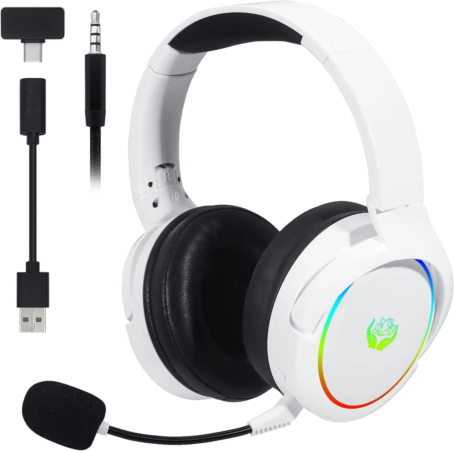 Cuffie da gioco wireless HUO JI 2.4G/Bluetooth con microfono con cancellazione del rumore e luce RGB per PC, PS5, PS4, Xbox Series