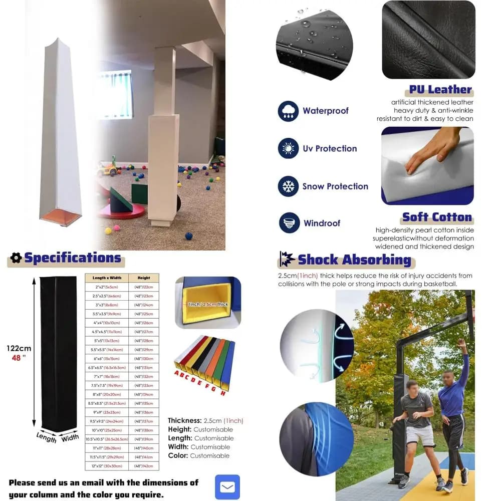 Crash Pad for indoor and outdoor basketball, column cover with foam pipe, garage parking pole protection
