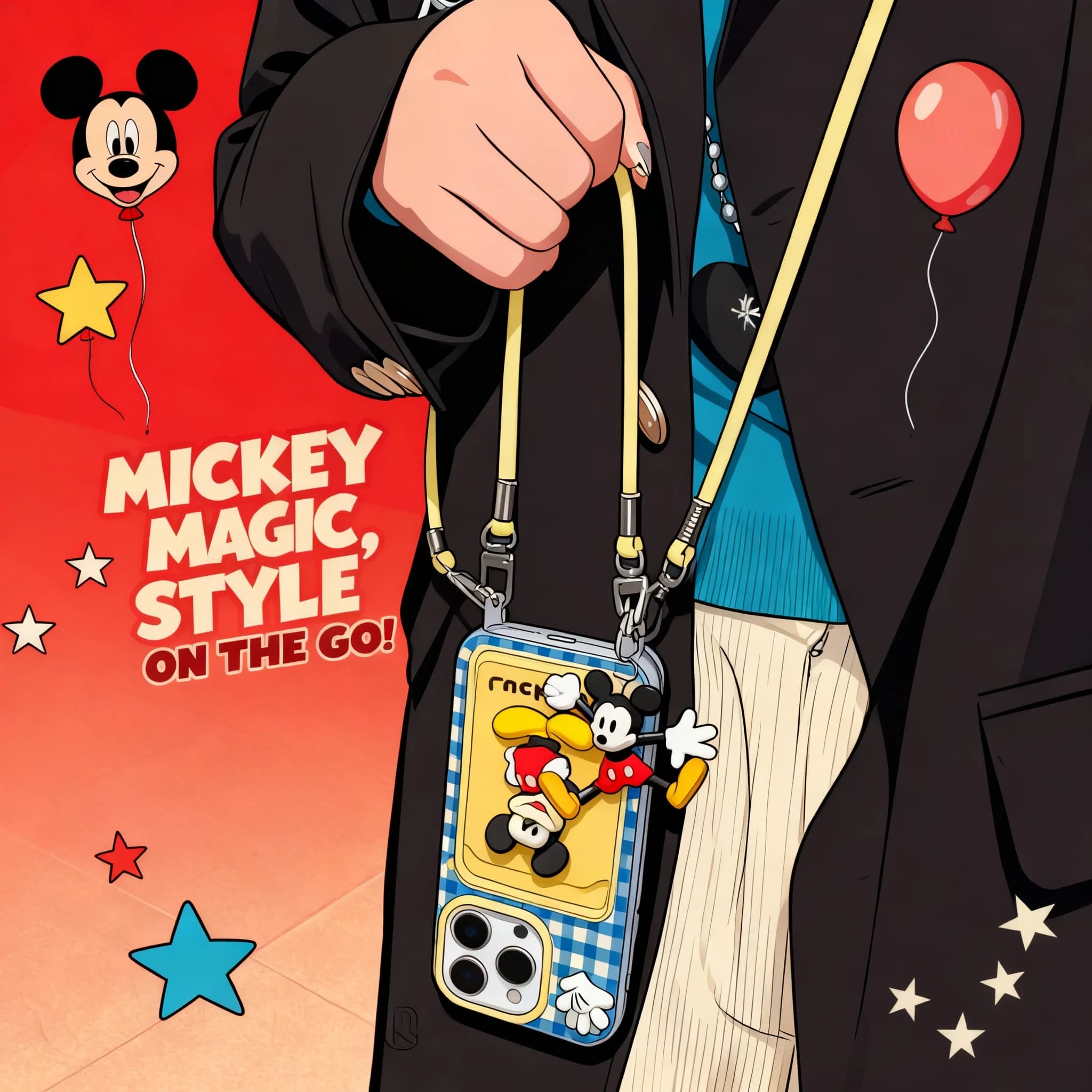 Custodia per iPhone 15 Mickey 17 Pro Max, Nuovo Modello 13 14, Cover Morbida per Donne, Borsa a Tracolla per iPhone 16, Cartone Animato Disney