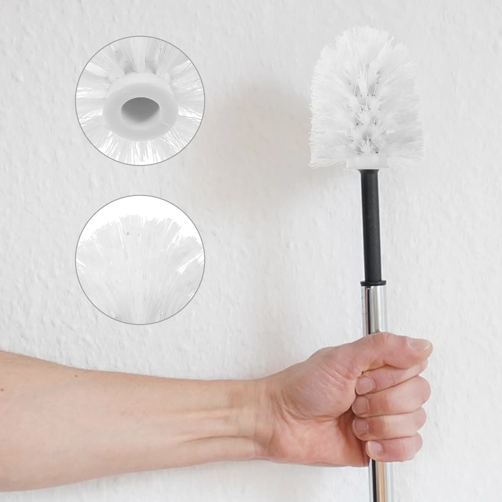 Testina di ricambio per spazzola da bagno, 2 pezzi, setole superiori extra rigide, perfette per WC a basso flusso, adatte a filettature standard