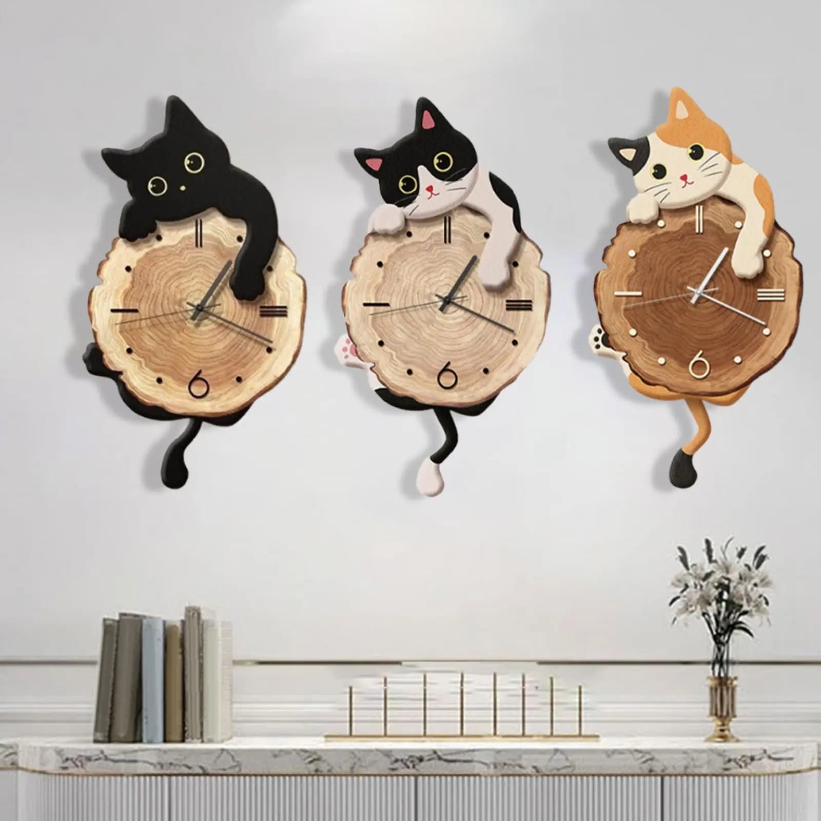 Orologio da parete con gatto, ornamento da parete con coda oscillante, orologio decorativo a pendolo silenzioso per ufficio, soggiorno, decorazioni per la casa