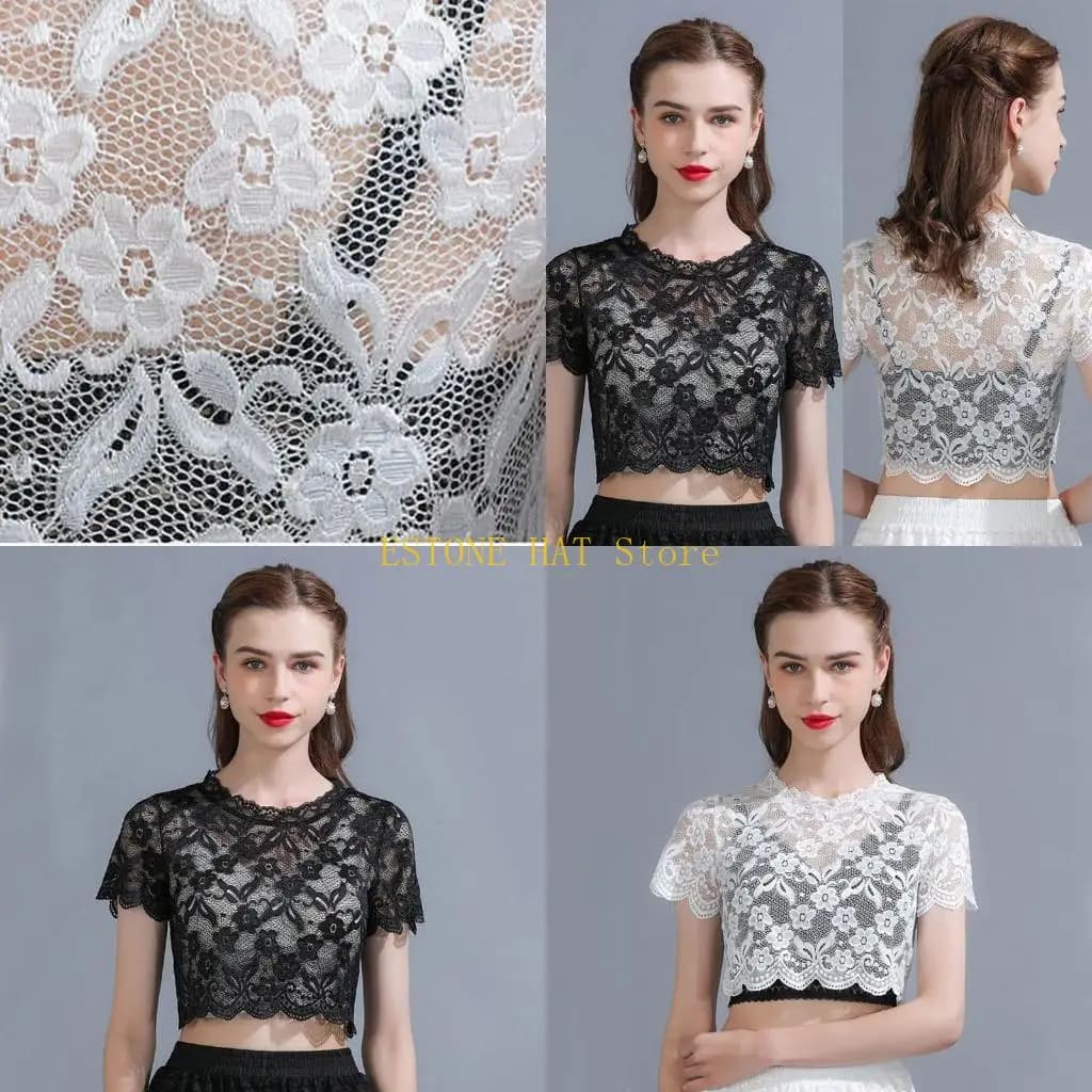 49MF Women Detachable Fake Collar Half Shirt Blouse Sweet Crochet Floral Lace Collars Wedding Dress Neck Cover Summer Elegant