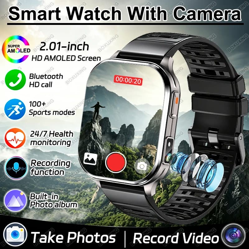 New Camera Smartwatches Men Women Photos Record Video Health Sports Fitness Waterproof Call Recording Smartwatch For iOS Android
