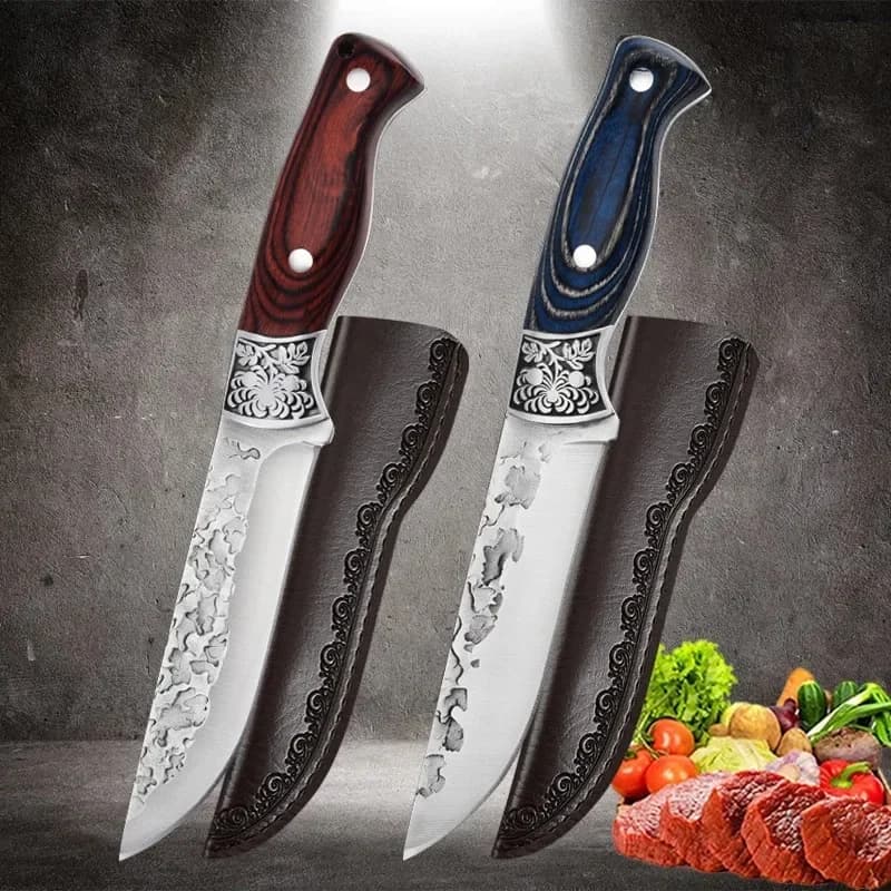 Coltello da mannaia per carne a mano in acciaio inossidabile Coltello da macellaio forgiato Coltello da chef da cucina per sbucciare la frutta Pesca Copri coltello per disossare per barbecue portatile