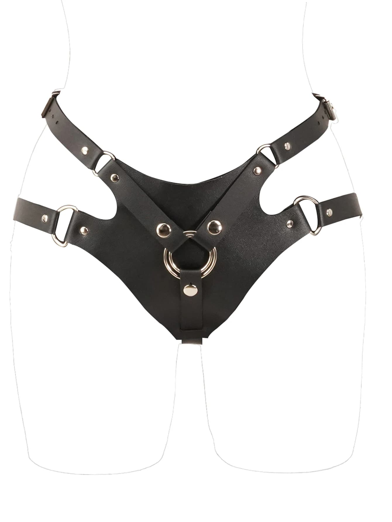Mutandine corsetto in pelle nera con spalline regolabili, stile gotico sexy, perfette per feste di carnevale e abbigliamento da discoteca.