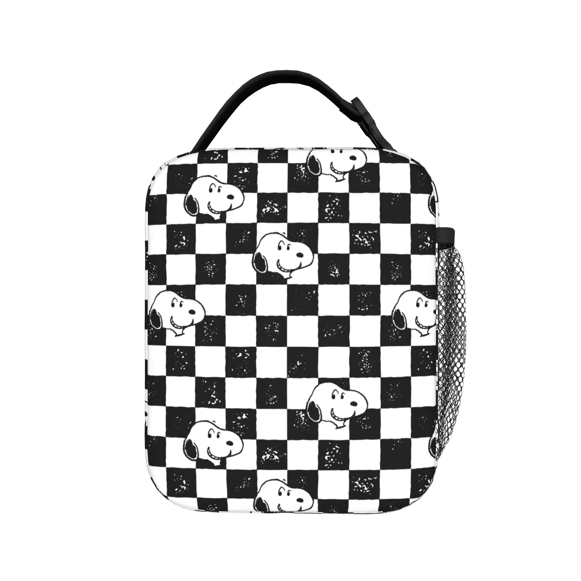 Borsa termica per il pranzo con bandiera a scacchi Snoopy, borsa termica riutilizzabile, contenitore per il pranzo, borsa portatile per il pranzo, borsa per alimenti, ufficio, picnic