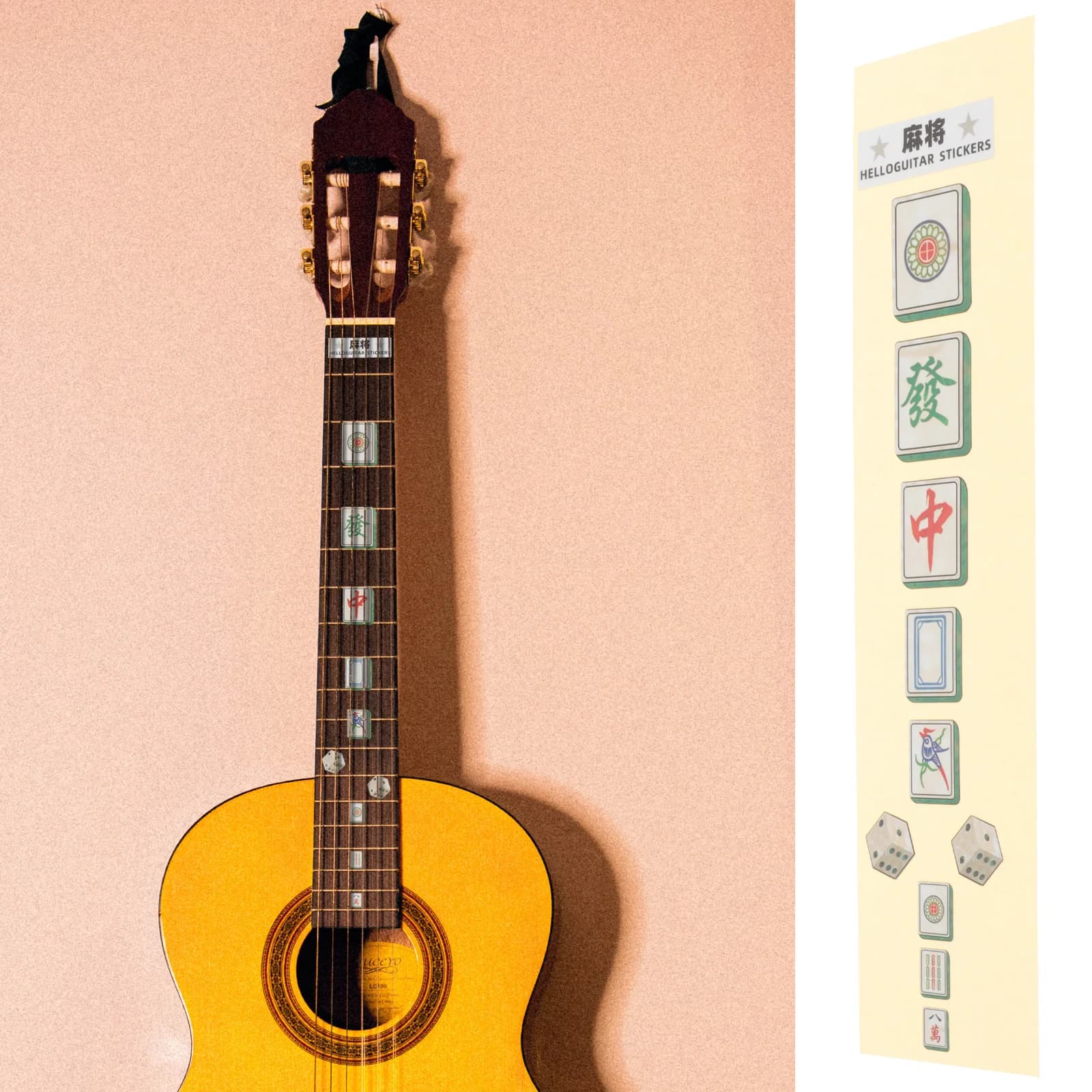 Adesivo per chitarra Modello Mahjong Decalcomanie per tastiera autoadesiva per chitarra acustica elettrica Ukulele Strumento musicale