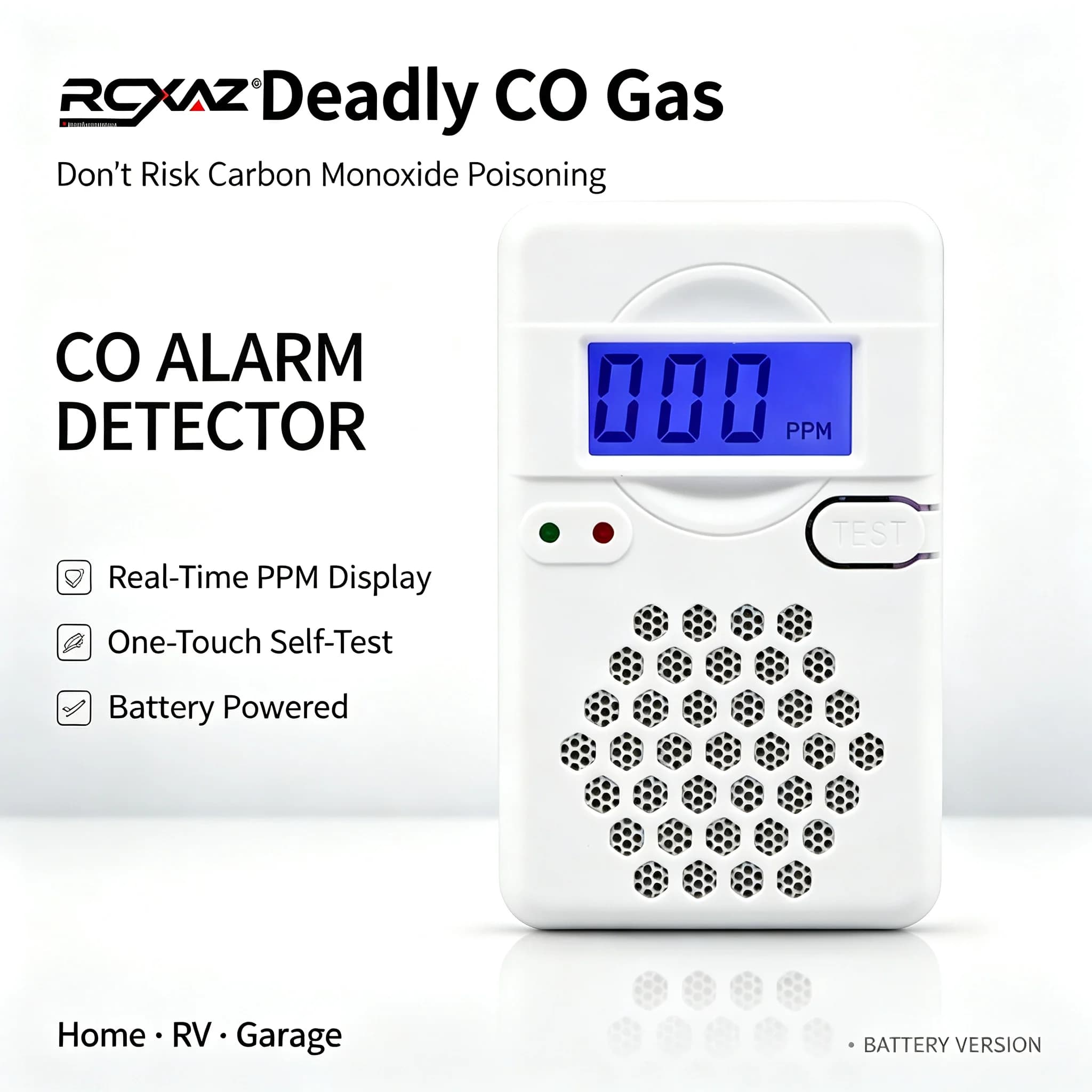 RCXAZ Independent CO Alarm Sensor Carbon Monoxide Detector High Sensitivity LCD Display Warning for Home Office Kitchen
