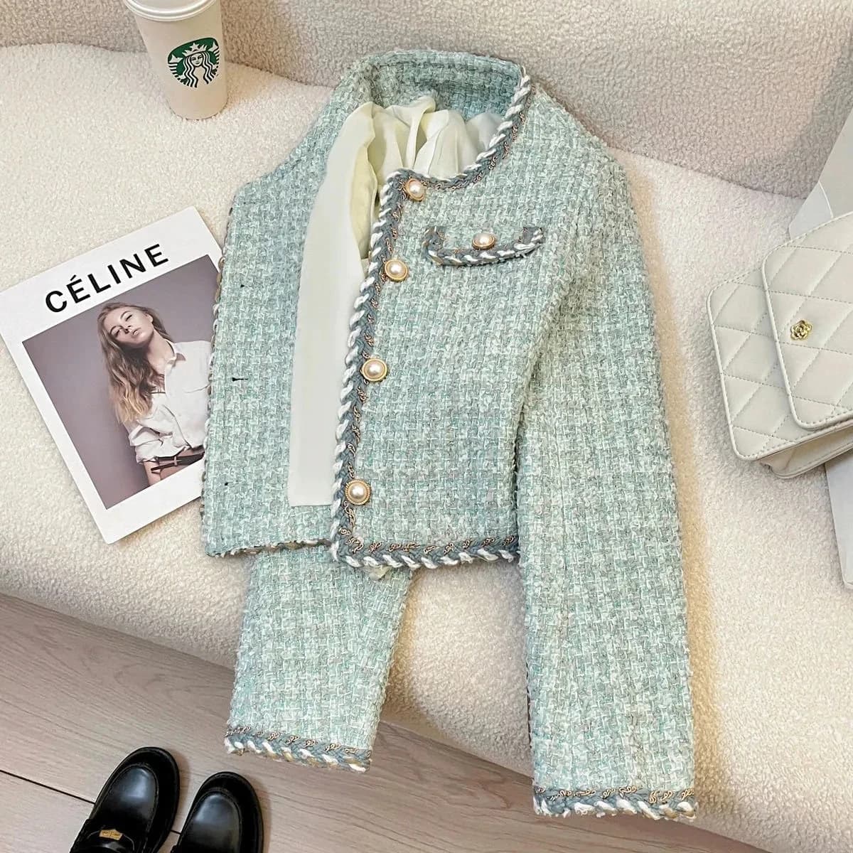Squisito tweed grossolano Piccolo cappotto corto stile profumato Donna Primavera Autunno 2025 Nuovo girocollo Giacca da socialite top casual