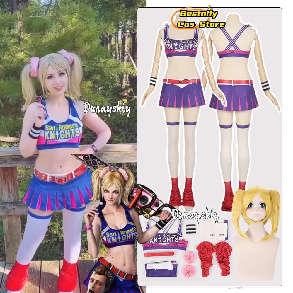Lollipop Chainsaw Juliet Starling Costume Cosplay Cheerleader Abito Gonna Abiti per Donne Ragazze Halloween Carnevale Party Suit