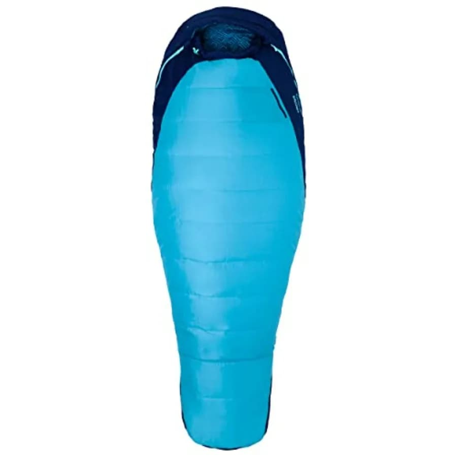 Sacco a pelo Marmot Trestles 15 da donna per campeggio in climi freddi, isolamento sintetico, guscio resistente all'acqua, Blu Francese/Harbor