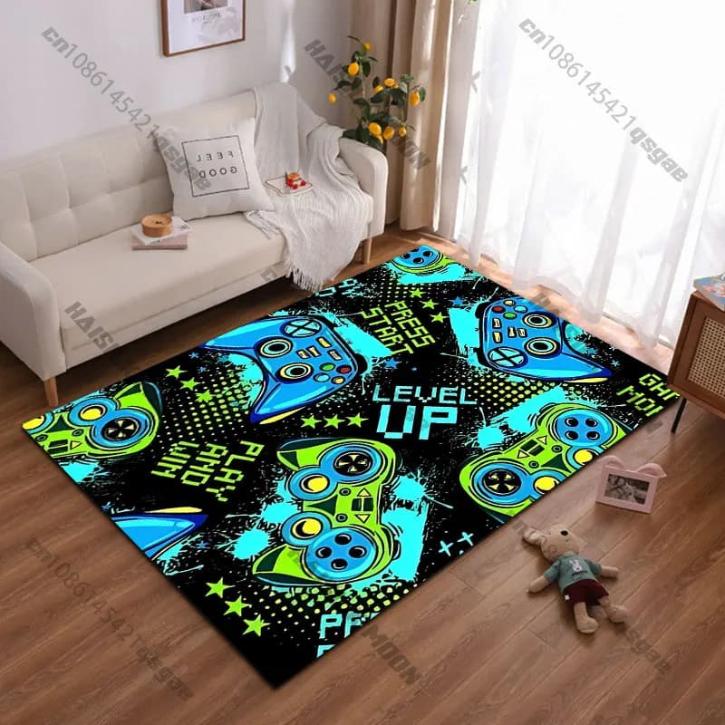 Gaming controllers and motivational text carpet Yoga living room room decor children's crawling mat doormat area rug