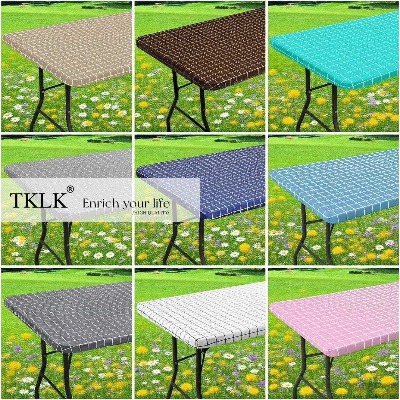 Rectangular tablecloth, elastic polyester tablecloths for 8 feet foldable tables, picnic tablecloths, camping, multi-size