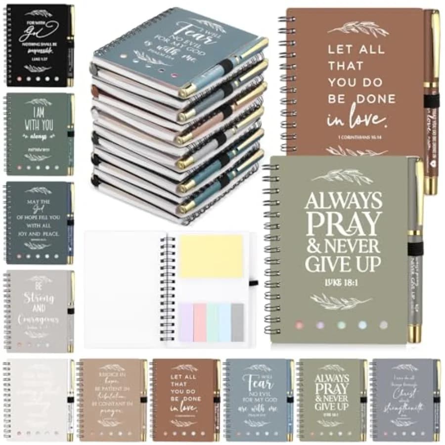 Set da 30/60 Pezzi Regali Cristiani Pasquali con Taccuino a Spirale, Note Adesive, Penne con Versetti Biblici e Diario di Preghiera