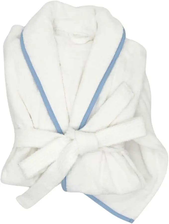 Women's Cotton Terry Bathrobe – Soft, Absorbent Towel Robe with Blue Piping & Cuffed Sleeves, One Size