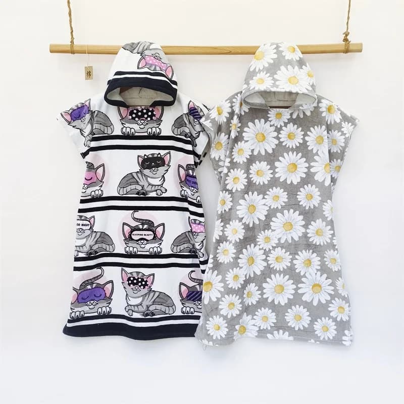 Accappatoio in puro cotone con cappuccio, telo avvolgente ad asciugatura rapida, per nuoto, per adulti e bambini, universale, per uso domestico, stile kimono.
