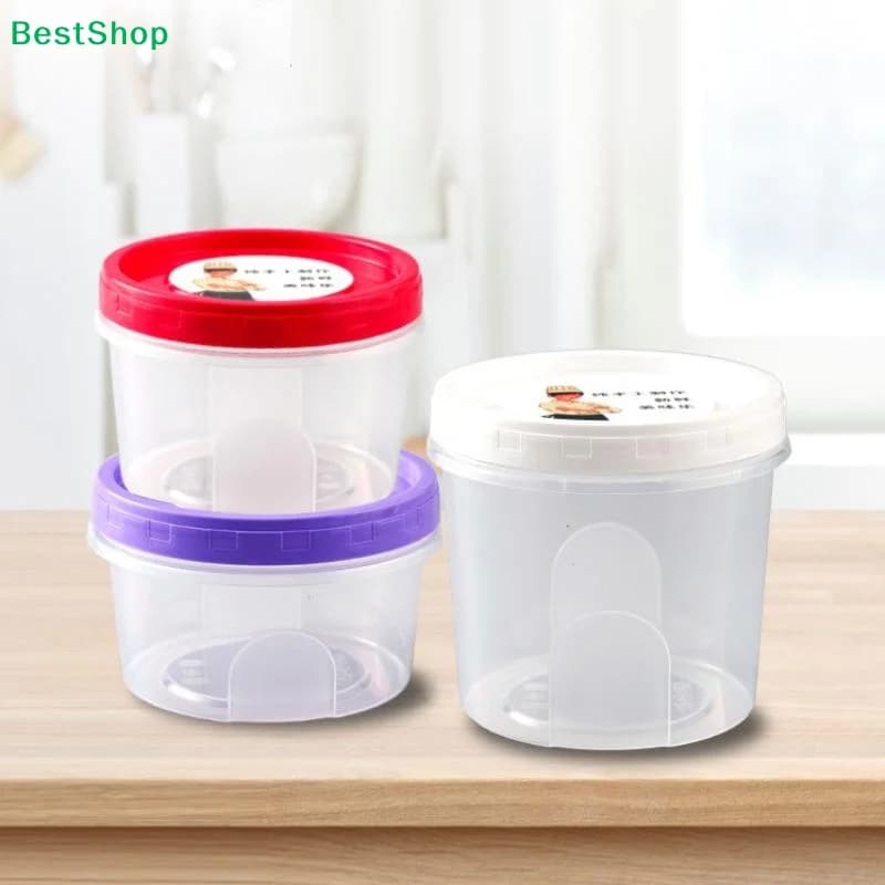 ☪4 Pcs Round Food Fresh Keeping Box Kitchen Refrigerator Storage Container Fruits Snacks Sealed Jar Microwave Heating