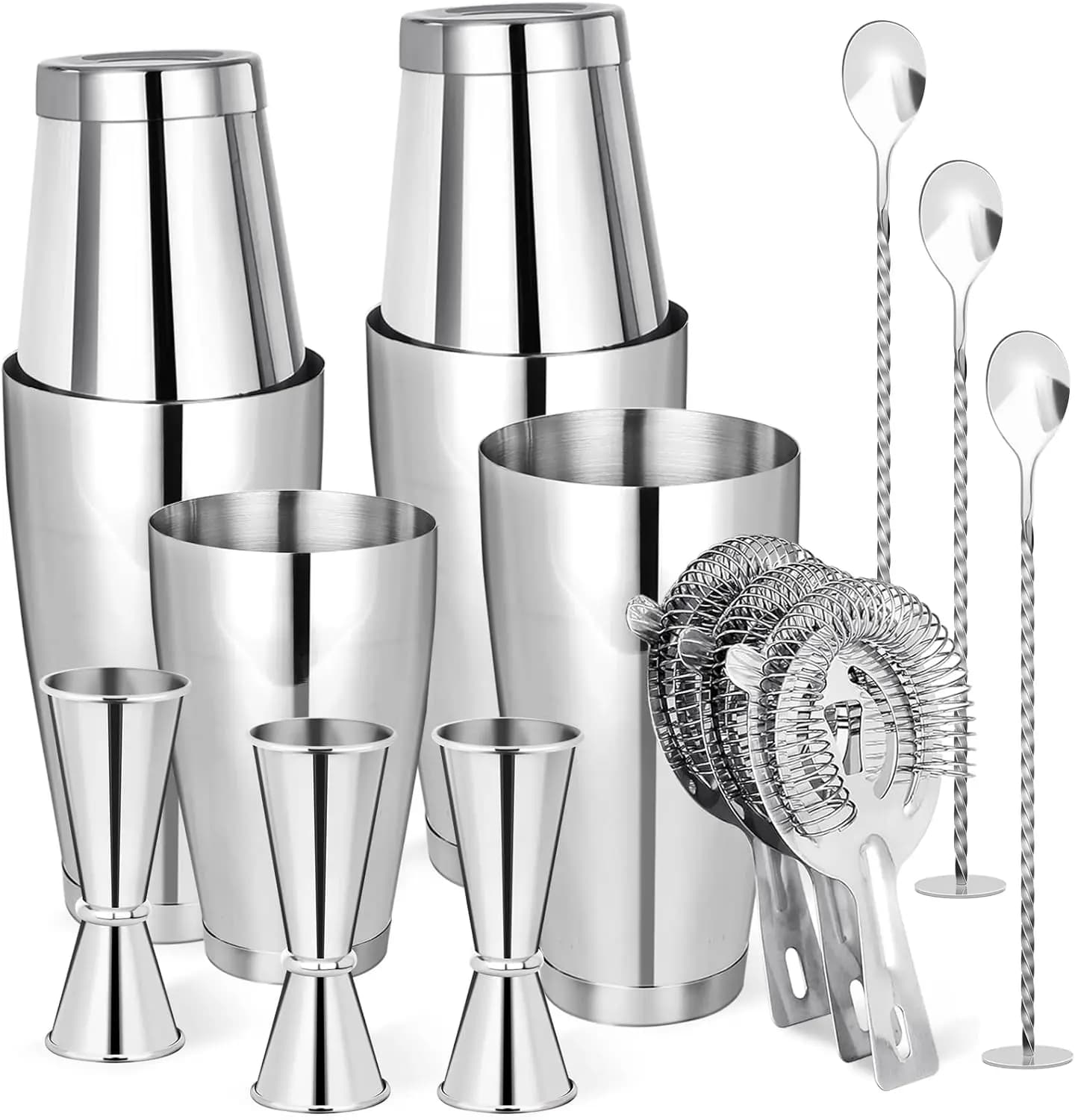 Set Professionale da 15 Pezzi in Acciaio Inossidabile per Cocktail, per Baristi e Principianti