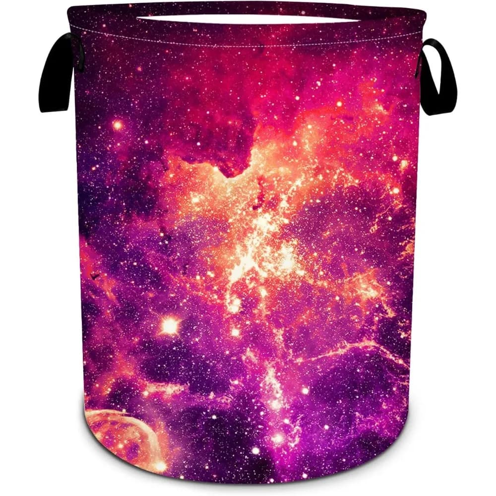 Linen basket with purple red galaxy, waterproof folding linen basket with abstract space, fun bag to store dirty clothes