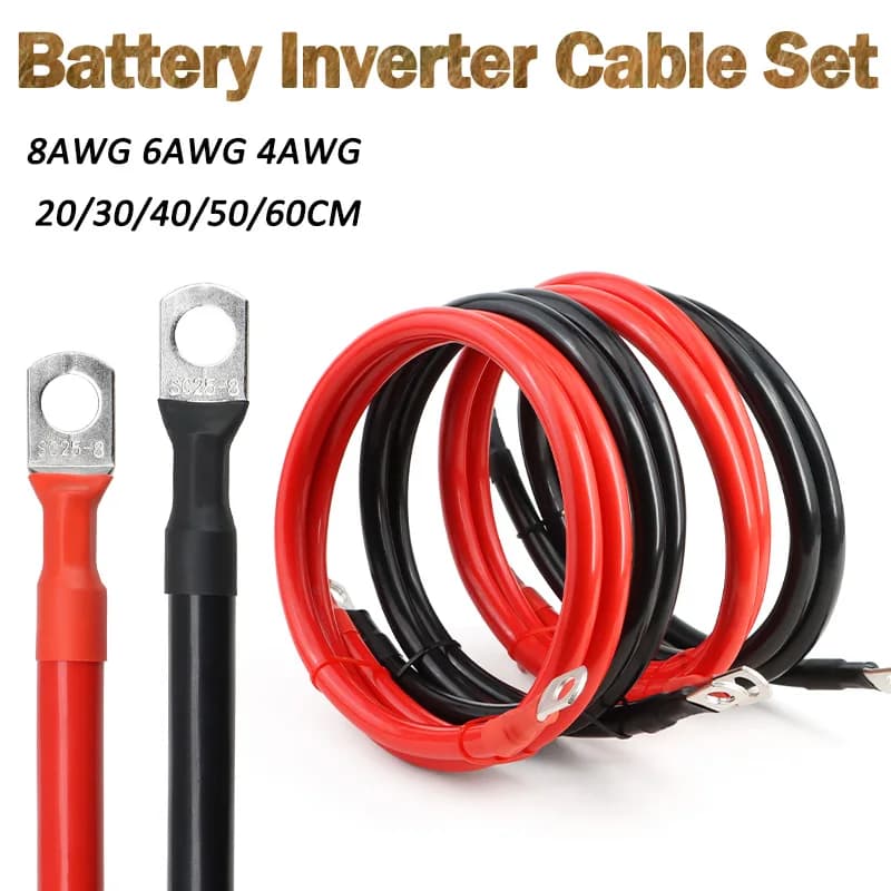 Set di Cavi per Inverter con Terminali 8AWG 6AWG 4AWG 20/30/40/50/60CM, Cavo in Rame Intrecciato per RV, Filo di Collegamento per Energia Solare