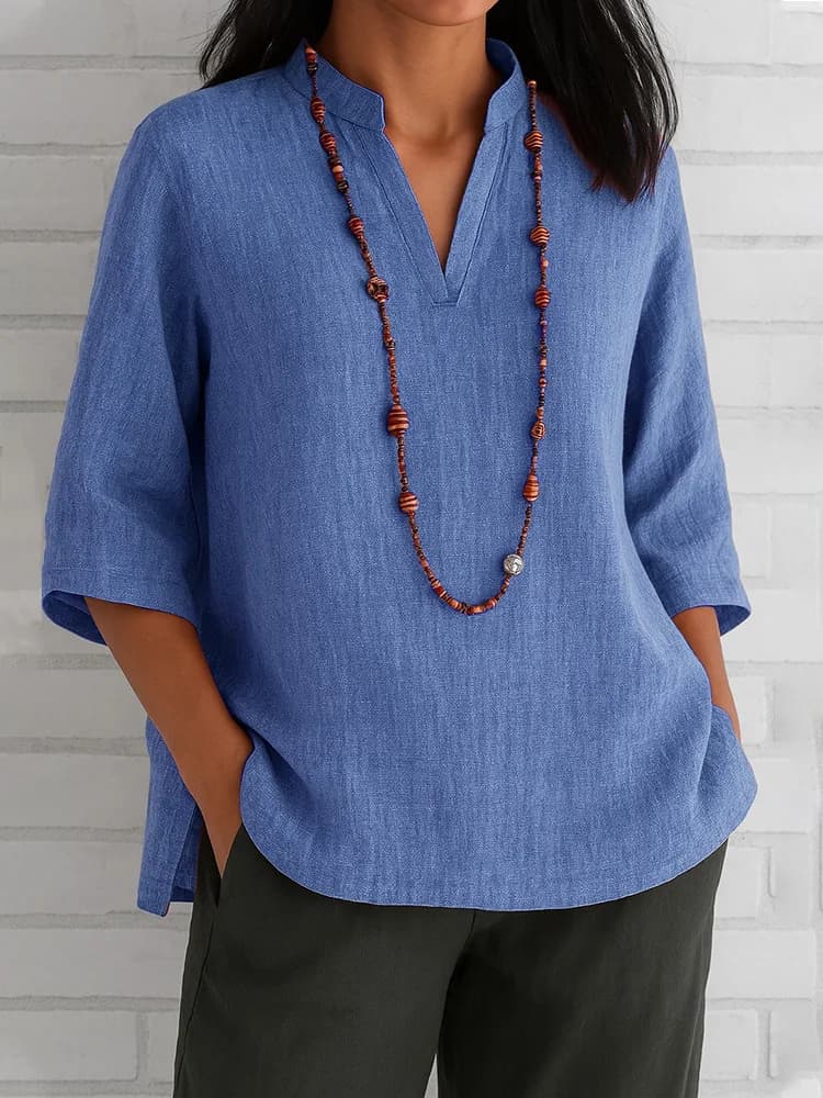 Camicetta da ufficio da donna 2025 - Camicia con maniche a 3/4 con scollo a V, top da lavoro casual
