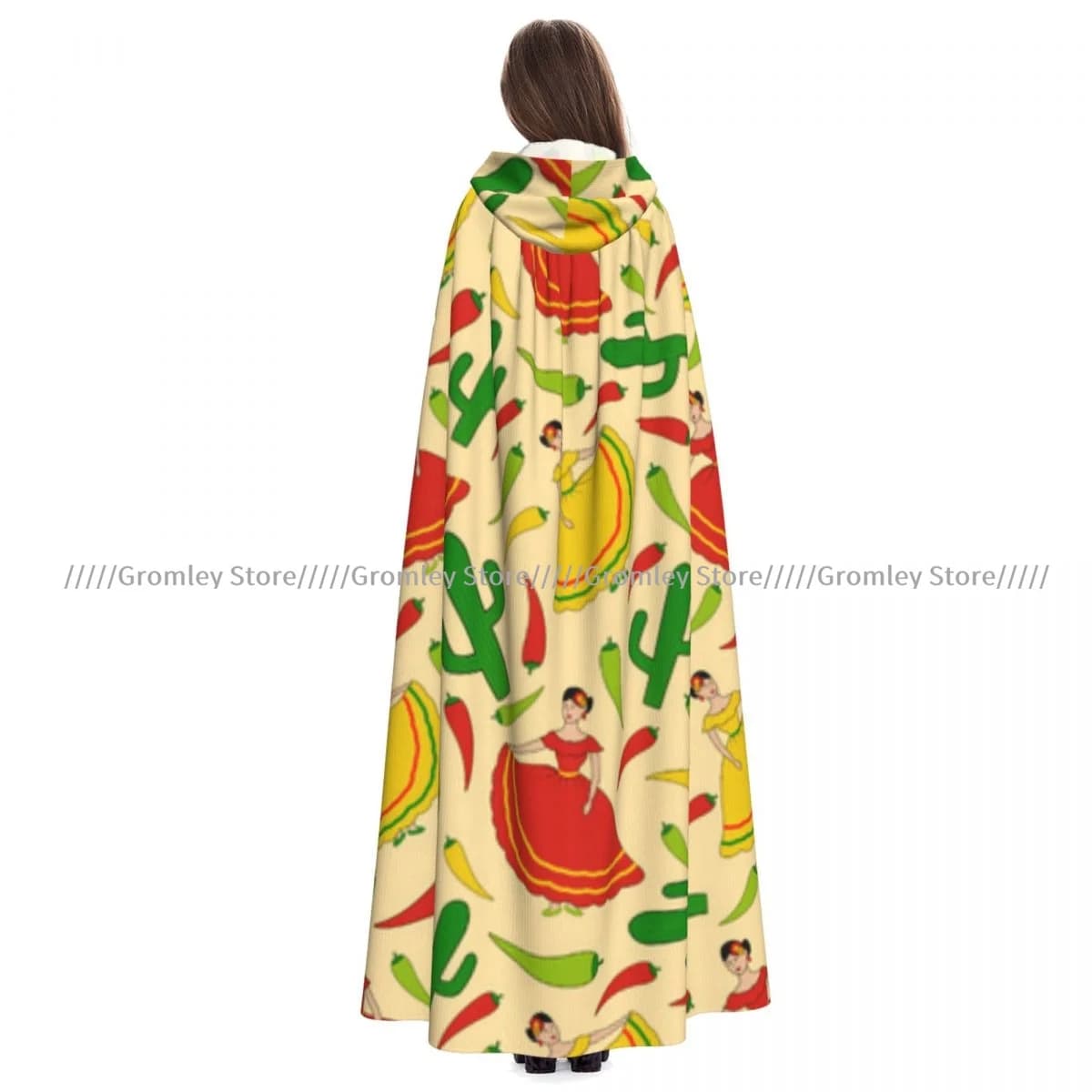 Abito lungo da strega con cappuccio Happy Dancing Donne messicane Cactus Mantello di Halloween Costumi Cosplay per adulti