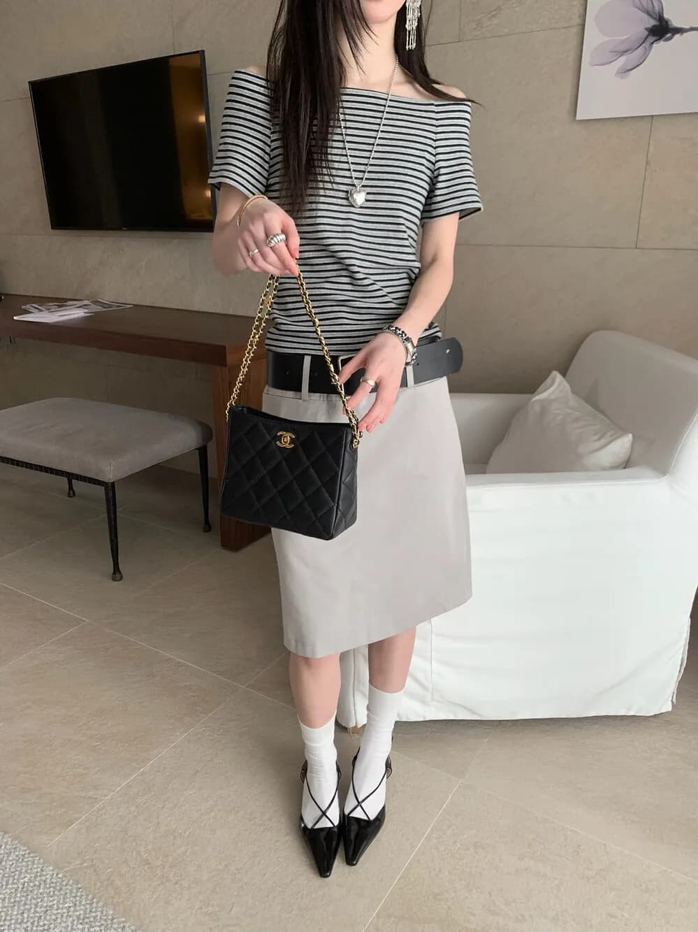 High waist skirt Lilian, slender and versatile, with belt, half length, commuting style, women's fashion, spring