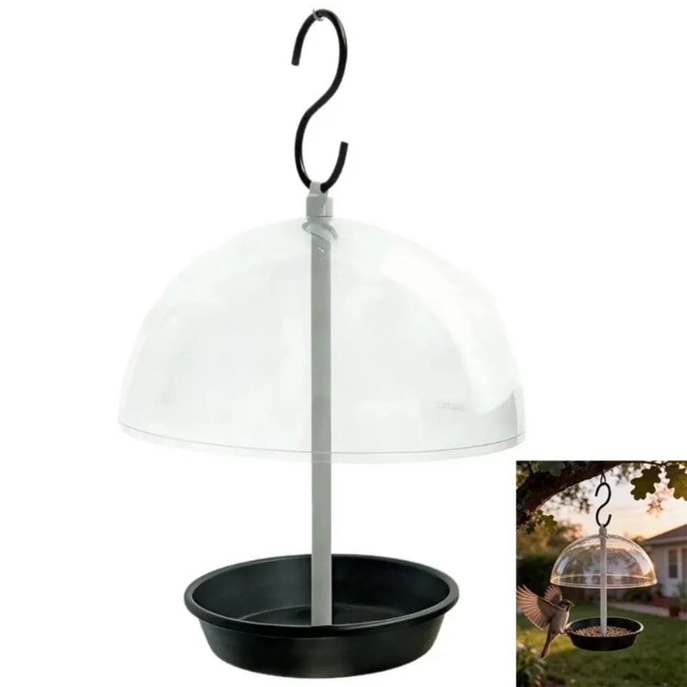 Waterproof Hanging Wild Bird Feeder Large Capacity Rainproof Bird Food Container Multifunctional Clear Dome Bird Feeding Station