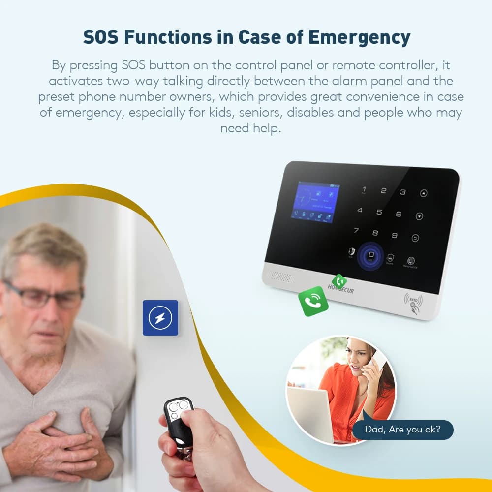 Sistema di Allarme Domestico Antifurto Tuyasmart con Controllo App, WiFi, 4G, GSM, Wireless, RFID, SMS, Chiamata Automatica, 433MHz, Sensore PIR e Sensore Porta