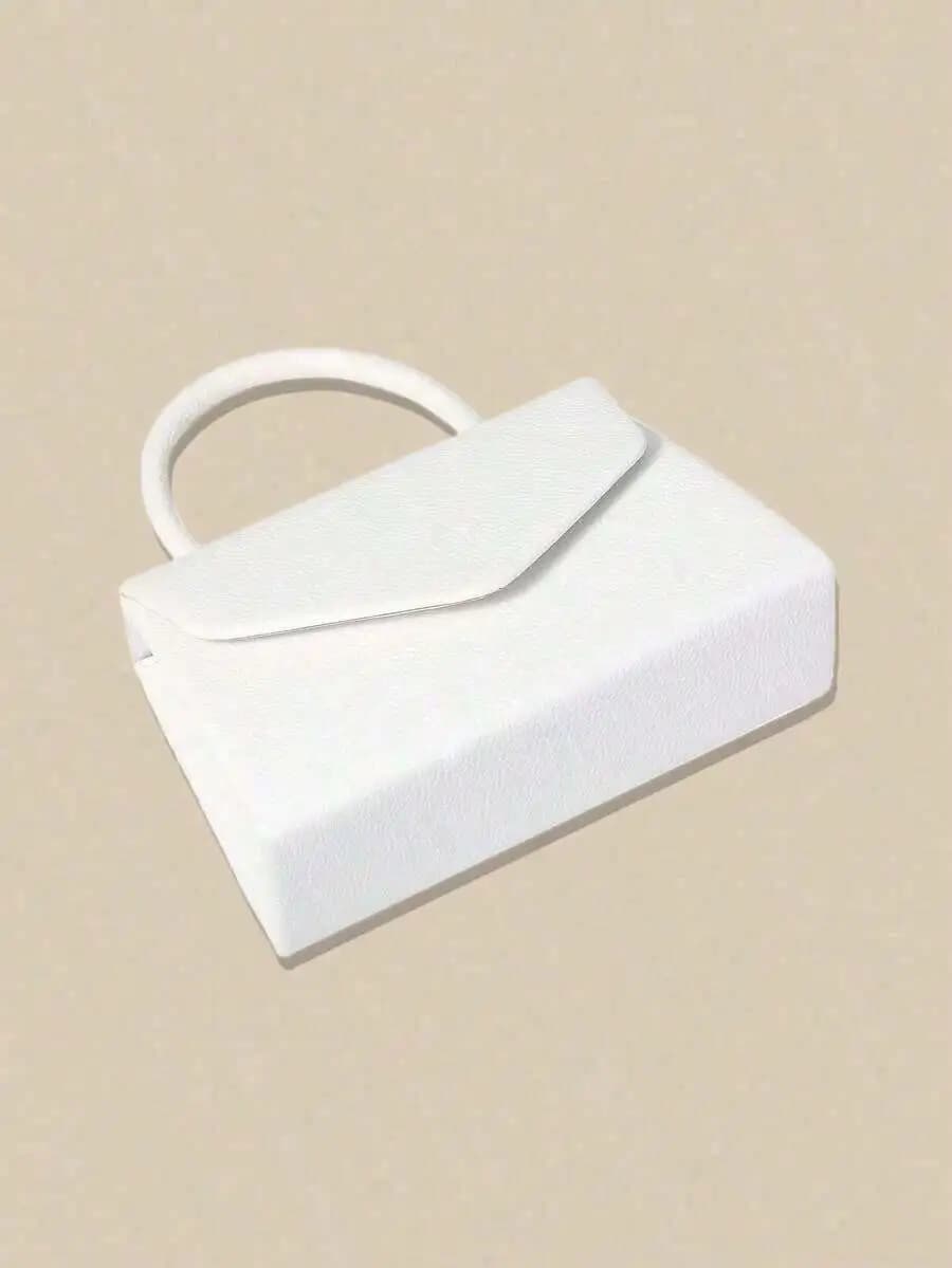 White Litchi Texture Leather Evening Bag With Flap Closure For Formal Events