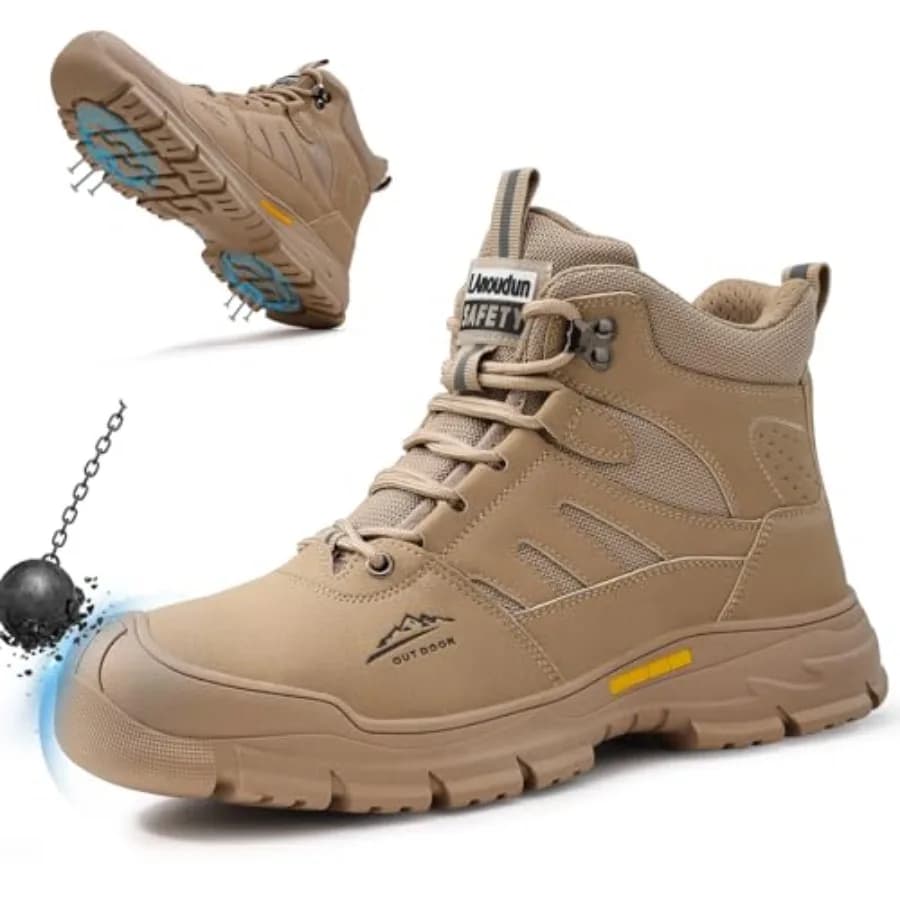 Stivali con Punta in Acciaio per Uomo, Scarpe da Lavoro Indistruttibili, Comode Scarpe di Sicurezza Antiperforazione per Escursionismo e Edilizia