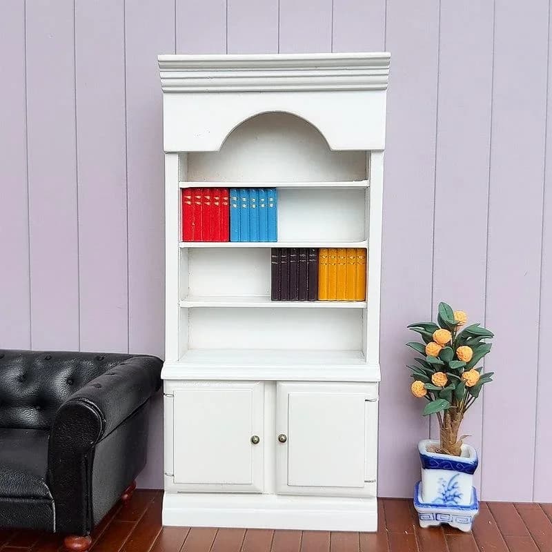 Libreria in legno bianco in miniatura per casa delle bambole 1/12 da 1 pezzo con blocchi di libri colorati modello di mobili di simulazione giocattoli per la casa delle bambole