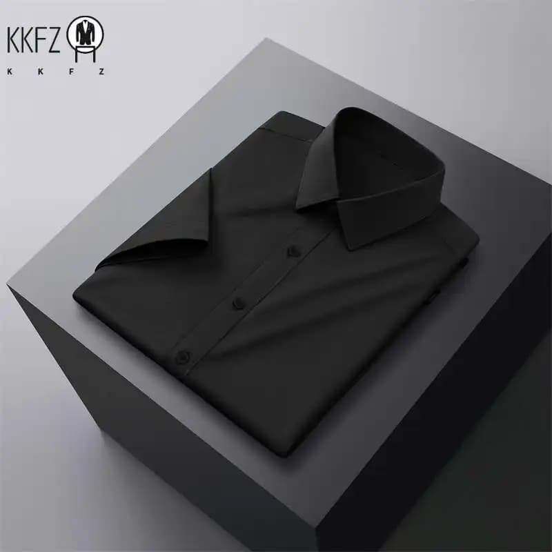 New Men's Business Casual Solid Color Short Sleeved Shirt for Summer Fashion No Ironing Comfortable and Versatile Top